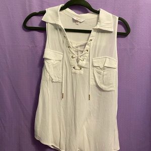 White Lace Up Tank Top